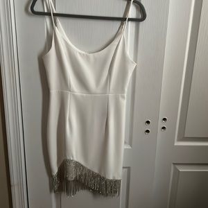 NWT mini dress by DO+BE white with silver beaded fringe size S
